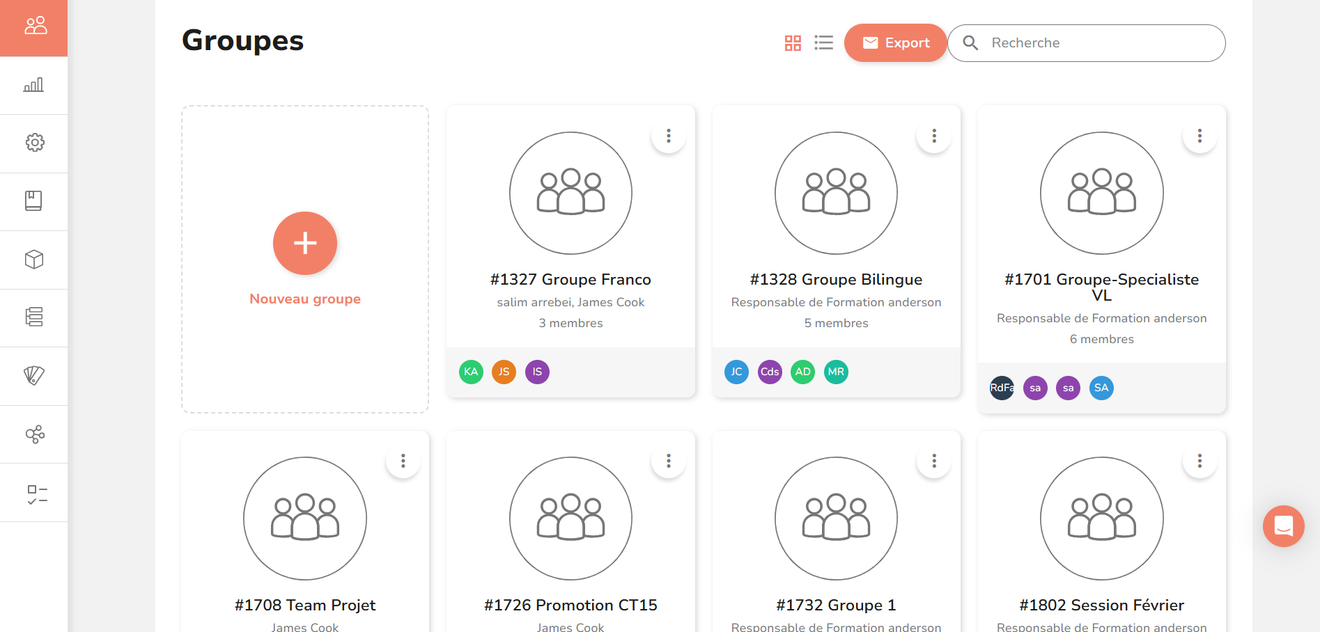 Ecran Dokeos LMS - Groupes