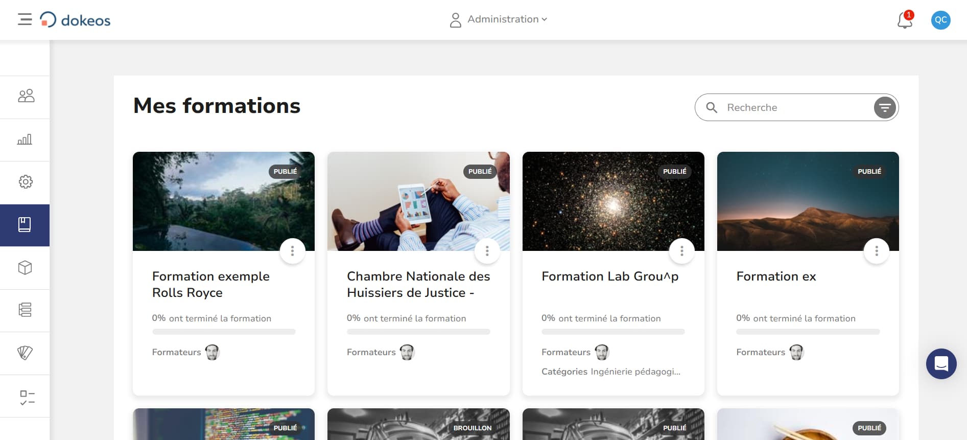 Ecran Dokeos LMS - Interface apprenant - SD