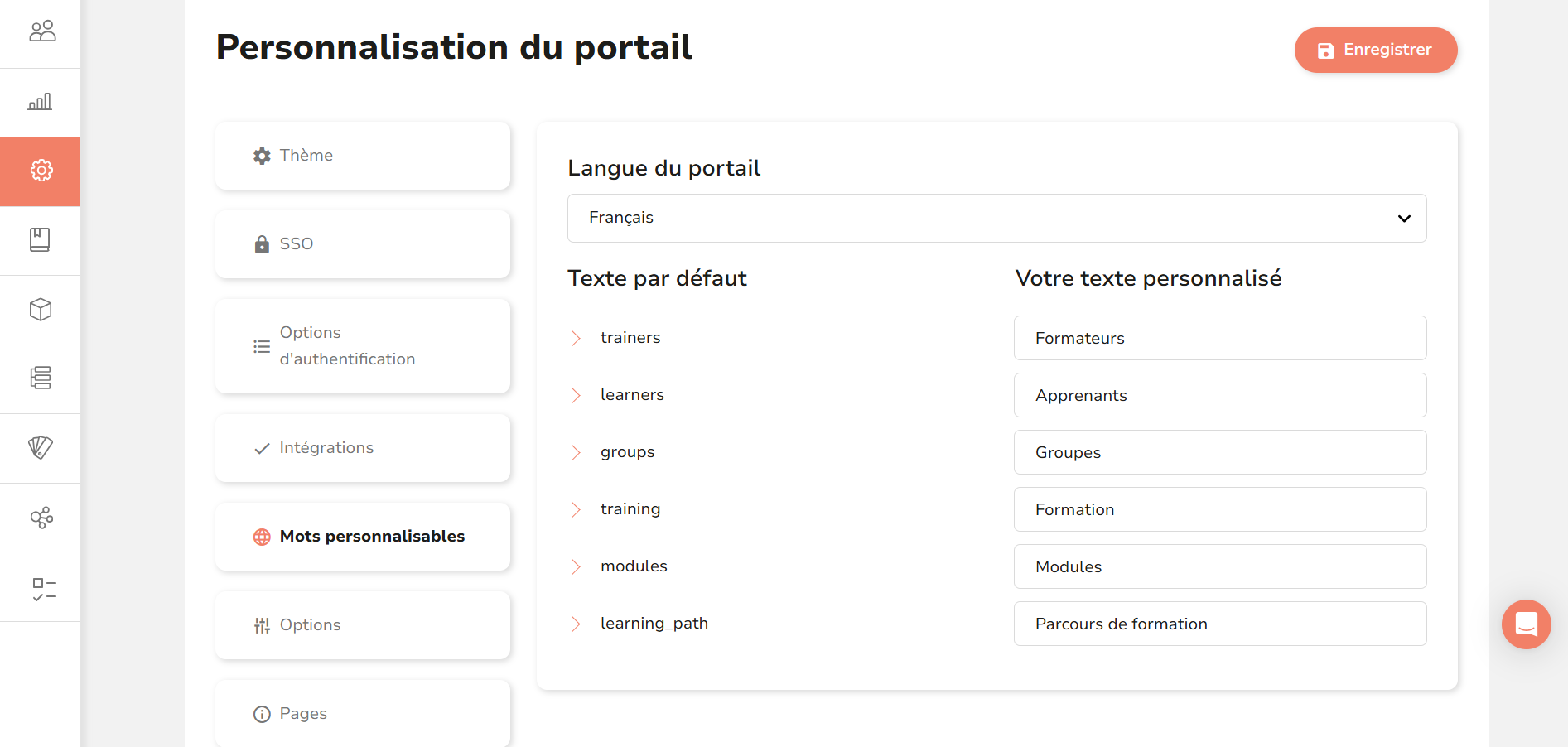 Ecran Dokeos LMS - Personnalisation du portail