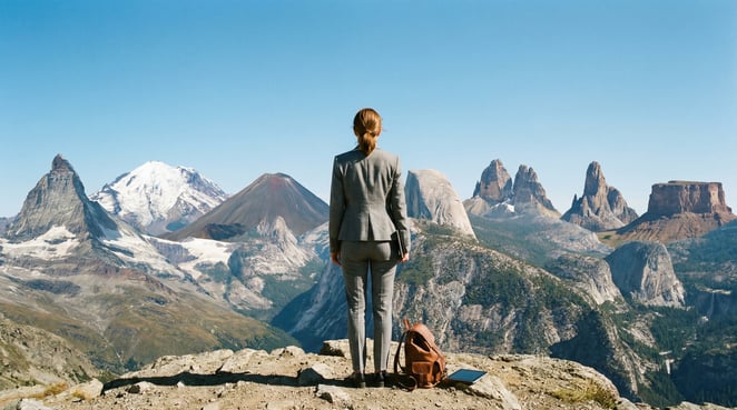 gemini-image-2_une_reponsable_RH_de_dos_en_tailleur_regarde_devant_elle_7_grandes_montagnes_au_-0